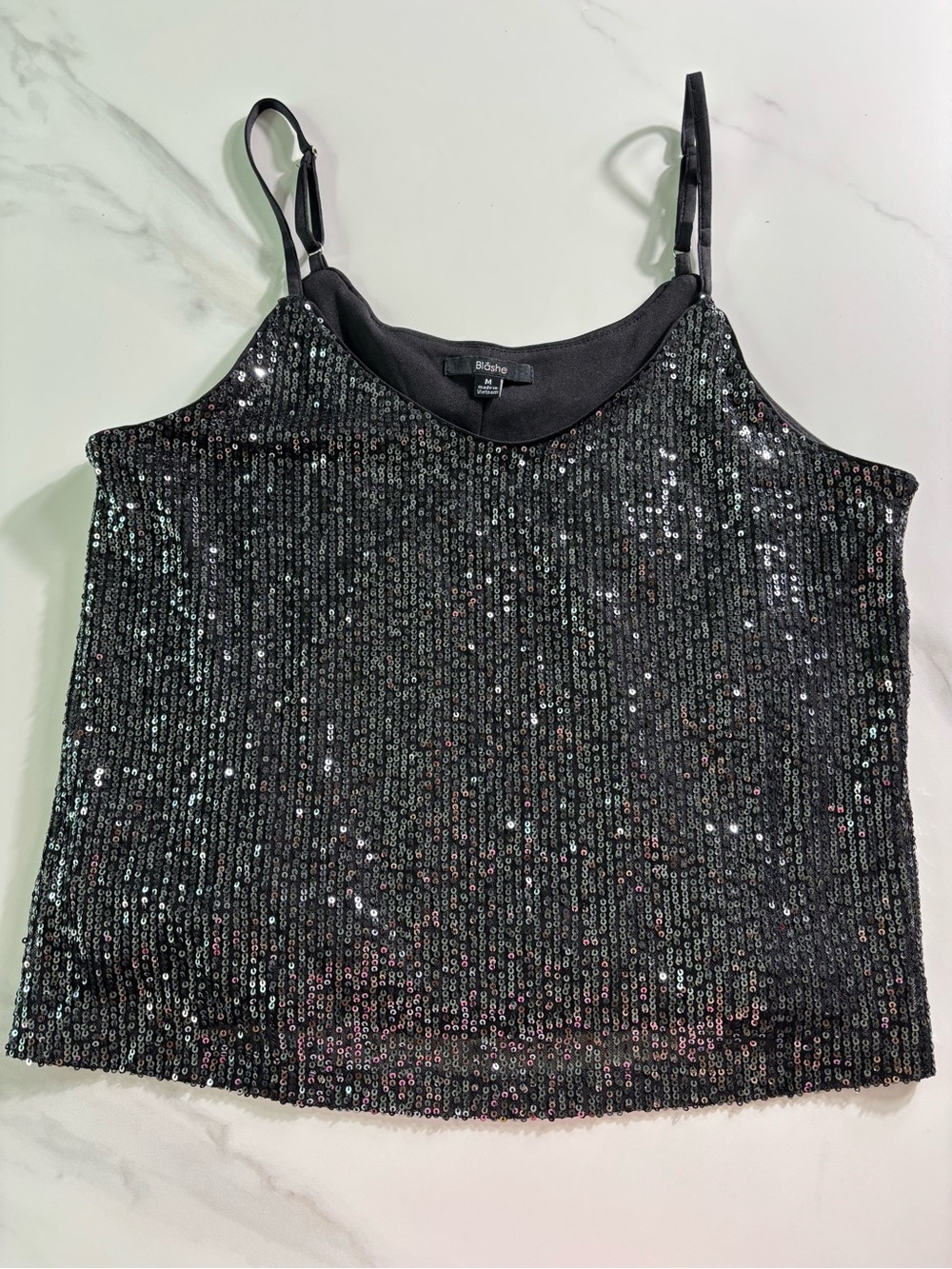 Blashe Black Sequin Spaghetti Strap Cami top sz M